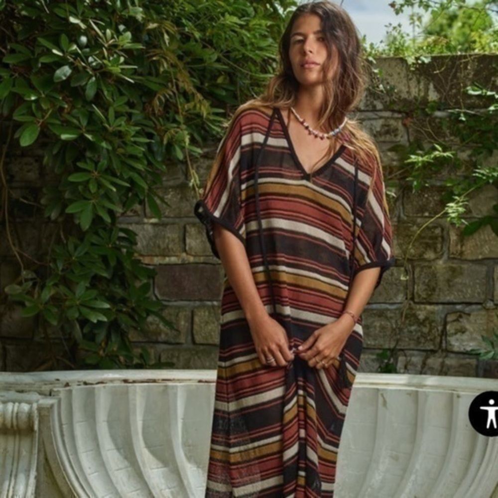 Zara NWT Striped Knit Maxi Tunic Cover Up Dress M/L 3859/103